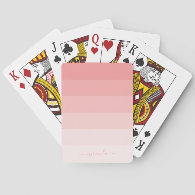 Gradient Pastel Pink Stripes with Custom Name Playing Cards (Back)