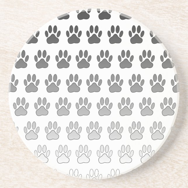 Gradient Paw Prints in Black & White & Grey Coaster (Front)