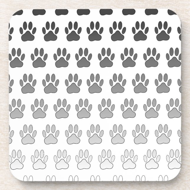 Gradient Paw Prints in Black & White & Grey Coaster (Front)