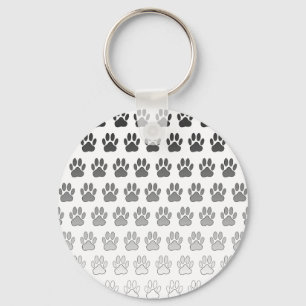 Gradient Paw Prints in Black & White & Grey Keychain