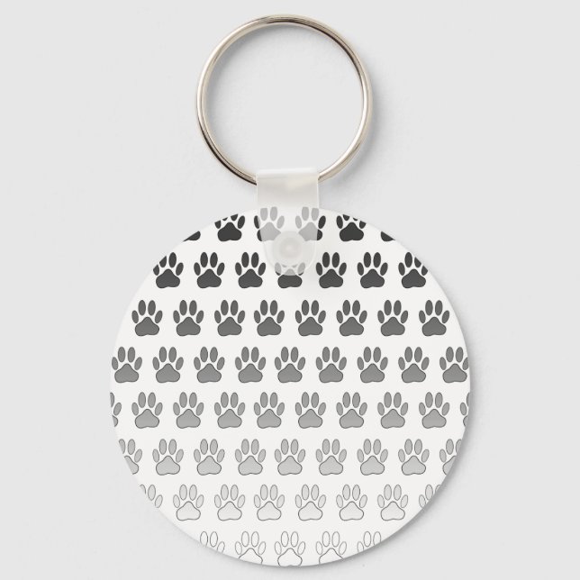 Gradient Paw Prints in Black & White & Grey Keychain (Front)