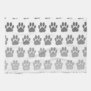 Gradient Paw Prints in Black & White & Grey Kitchen Towel
