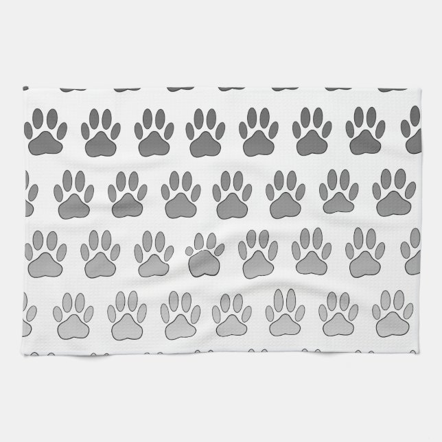 Gradient Paw Prints in Black & White & Grey Kitchen Towel (Horizontal)
