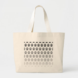 Gradient Paw Prints in Black & White & Grey Large Tote Bag