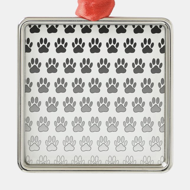 Gradient Paw Prints in Black & White & Grey Metal Ornament (Front)