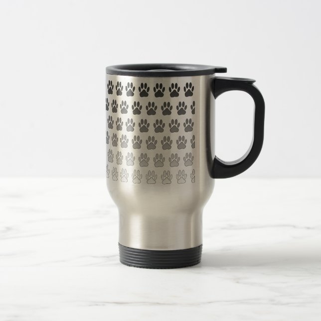 Gradient Paw Prints in Black & White & Grey Travel Mug (Right)