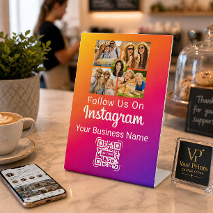 Gradient Photo Collage Instagram Follow Us Pedestal Sign
