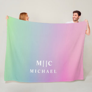 gradient pink simple modern monogram fleece blanket