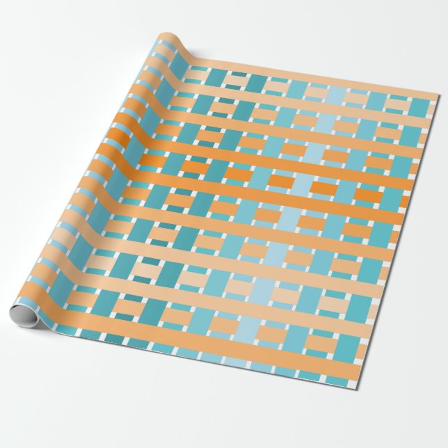 Gradient Plaid Orange  Wrapping Paper (Unrolled)