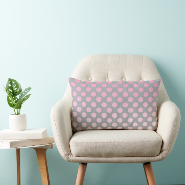 Gradient Polka Dot Pink on Grey Lumbar Pillow (Chair)