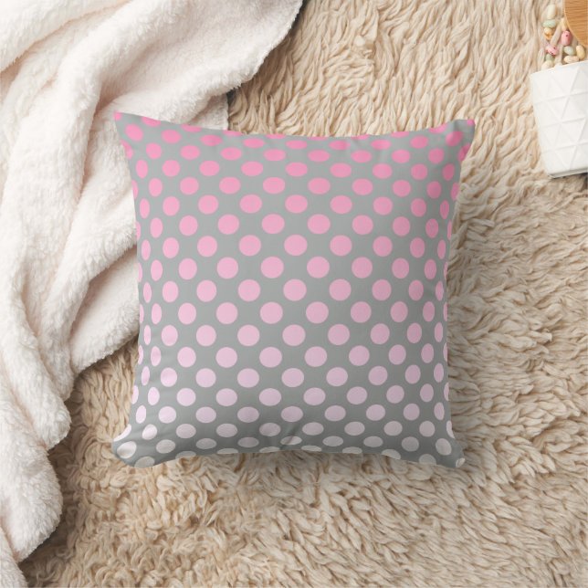 Gradient Polka Dot Pink on Grey Throw Pillow (Blanket)