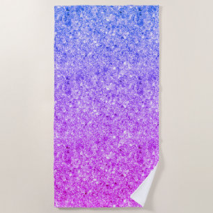 Gradient Purple Blue And Pink Glitter Beach Towel
