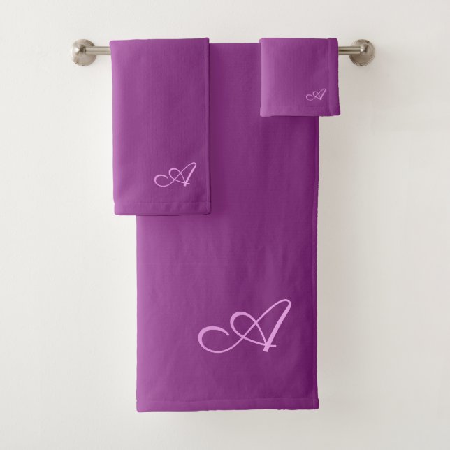Gradient Purple with Custom Monogram Bath Towel Set (Insitu)