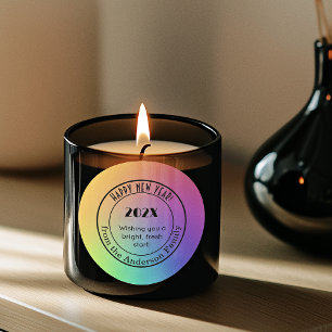 Gradient Rainbow 3-in Happy New Year Round Sticker