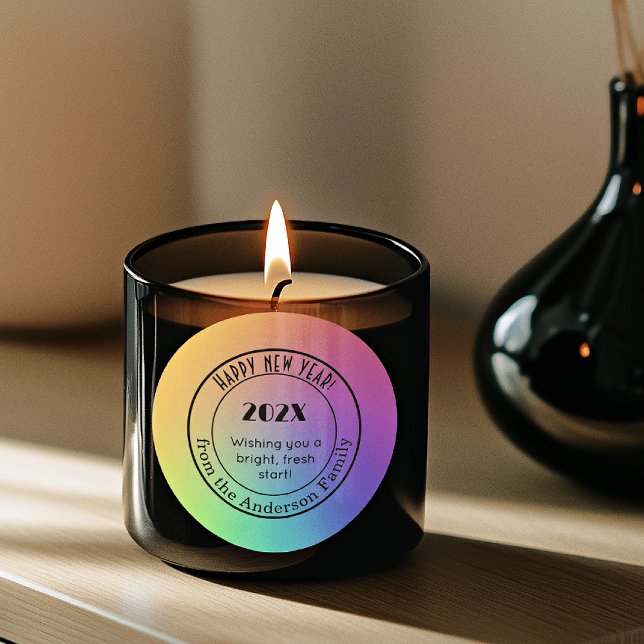 Gradient Rainbow 3-in Happy New Year Round Sticker (Créateur téléchargé)