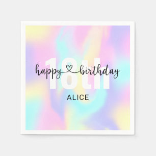 Gradient Rainbow Calligraphy Heart Birthday Napkin