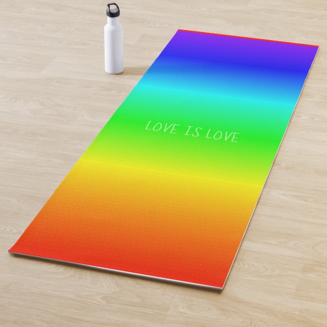 Gradient Rainbow Colours Love is Love or Your Text Yoga Mat (In Situ)