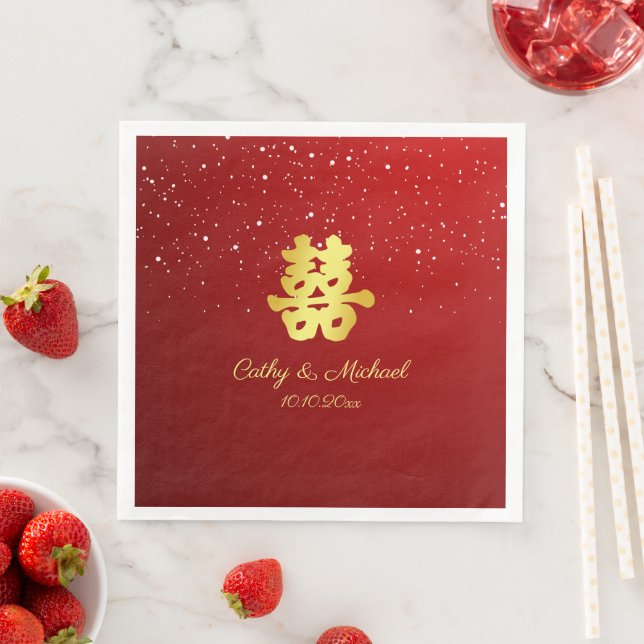 Gradient red Chinese wedding snowflake  Napkin (Insitu)