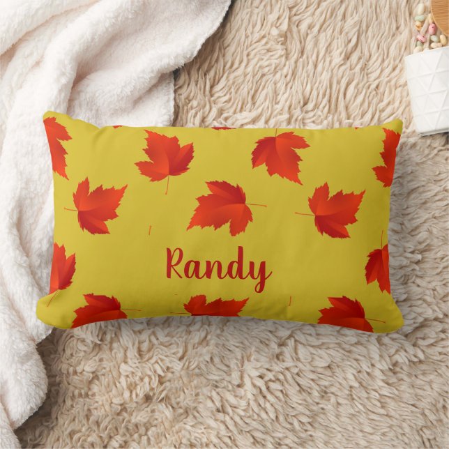 Gradient red dry leaves custom name yellow lumbar pillow (Blanket)