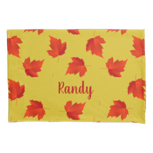 Gradient red dry leaves custom name yellow pillowcase
