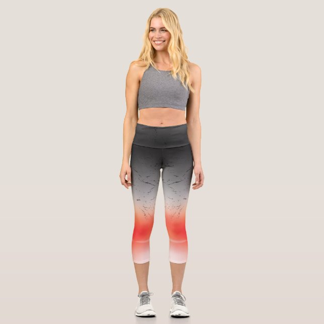 Gradient Red to Gray Ombre Leggings (Front)