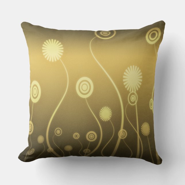 Gradient Shades of Gold and Brown Swirly Flowers Throw Pillow (Front)