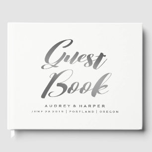 Gradient Silver Grey Simple Personalized Wedding Guest Book