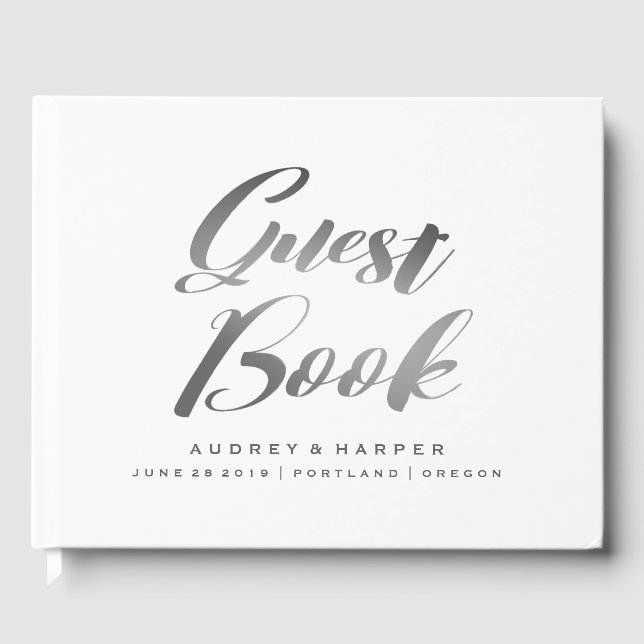 Gradient Silver Grey Simple Personalized Wedding Guest Book (Front)