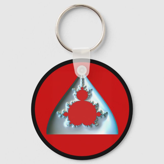 Gradient Silver Mandelbrot In Red Circle Keychain (Front)