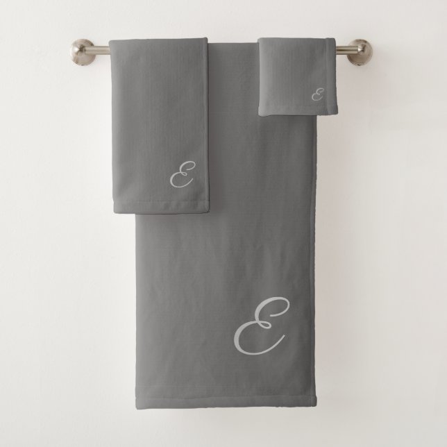 Gradient Silver with Custom Monogram Bath Towel Set (Insitu)