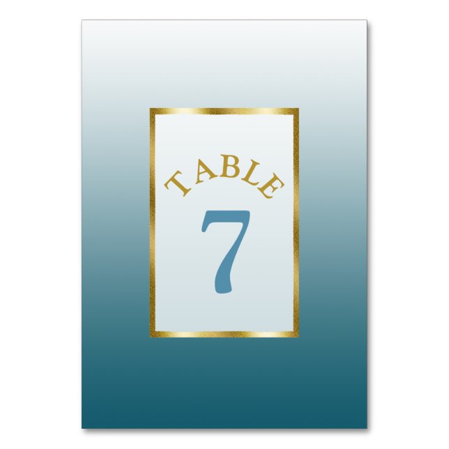Gradient Slate Blue Wedding Table Number Card (Front)