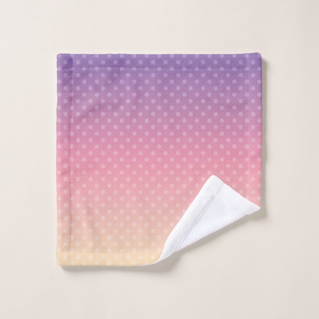 Gradient soft pastel colours polka dot pink violet bath towel set (Wash Cloth)