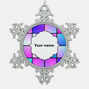 Gradient squares pattern snowflake pewter christmas ornament