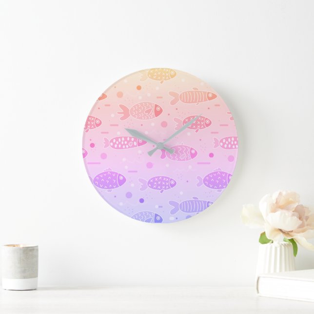 Gradient Sunset Fish Pattern Modern Large Clock (Home)