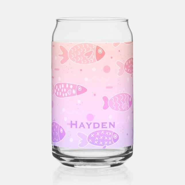Gradient Sunset Fish Pattern Modern Personalised Can Glass (Left)