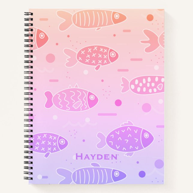 Gradient Sunset Fish Pattern Modern Personalised Notebook (Front)