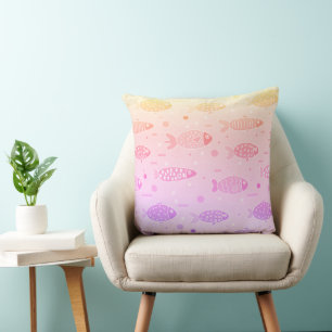 Gradient Sunset Fish Pattern Modern Throw Pillow