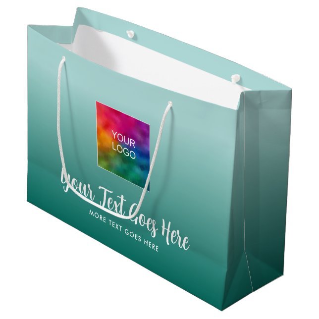 Gradient Teal Blue Custom Template Your Logo Here Large Gift Bag (Front Angled)
