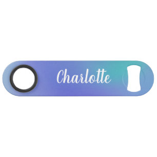 Gradient Teal Blue Watercolor Personalized Name  Bar Key