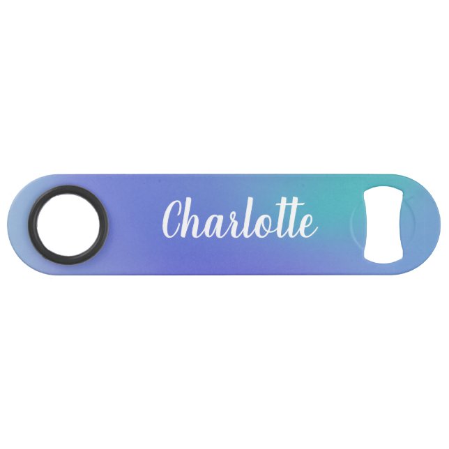 Gradient Teal Blue Watercolor Personalized Name  Bar Key (Front (Horizontal))