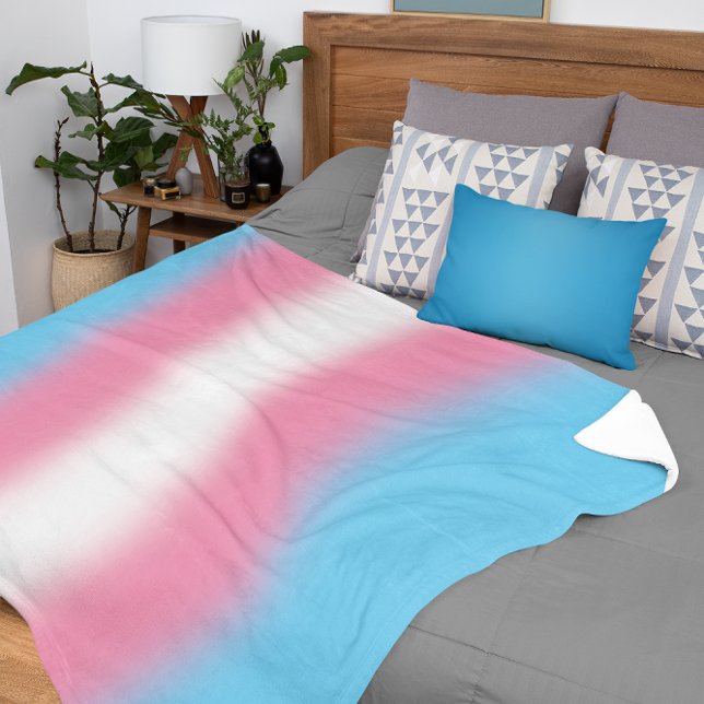 Gradient Transgender Pride Flag - Trans Flag Sherpa Blanket (Creator Uploaded)