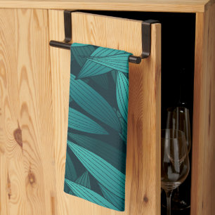 Gradient tropical leaves kitchen towel