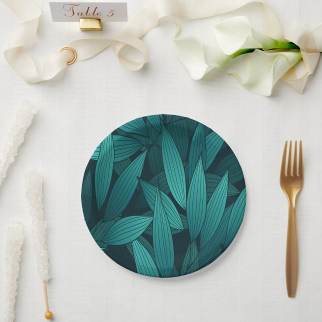 Gradient tropical leaves paper plate (Wedding)