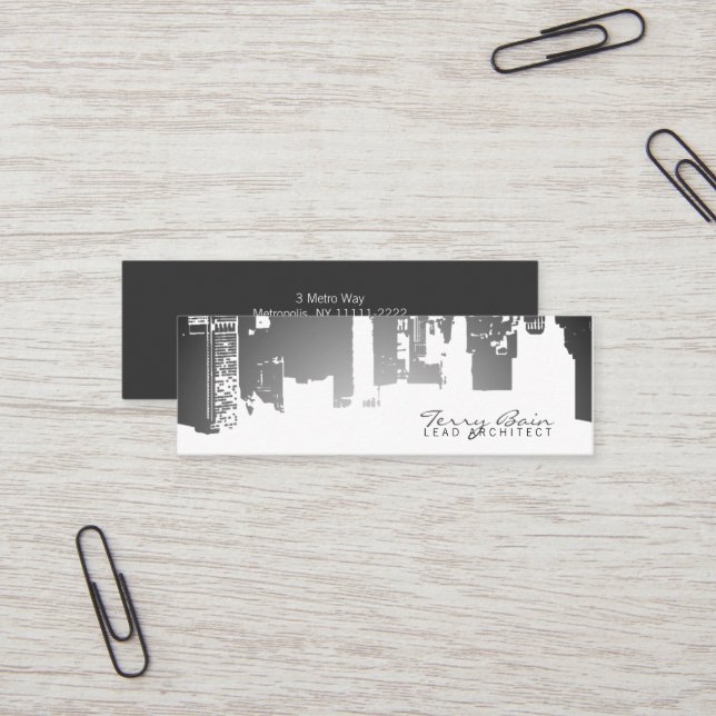 Gradient Upside Downtown Horizontal Skinny Mini Business Card (Front/Back In Situ)