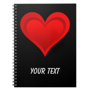 Gradients RED LOVE HEART + your text & ideas Notebook
