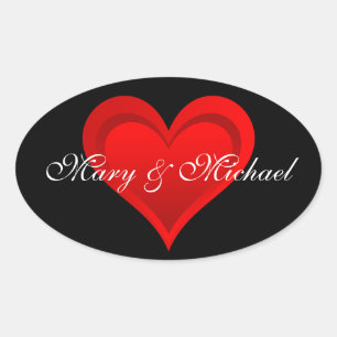Gradients RED LOVE HEART + your text & ideas Oval Sticker