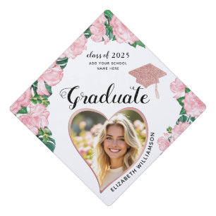 Grads Photo Elegant Pink Flowers Graduation Cap Topper