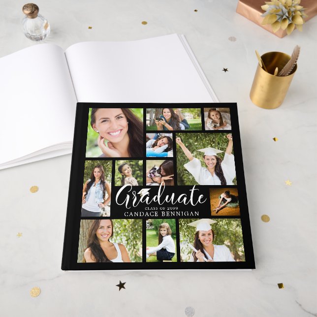 GRADUATE 12 Photo Collage Script Custom Colours Guest Book (Front Open)