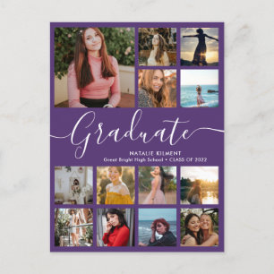 Graduate 13 Photo Collage Purple Graduation Announcement Postcard