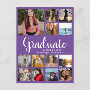 Graduate 13 Photo Collage Purple Graduation Announcement Postcard